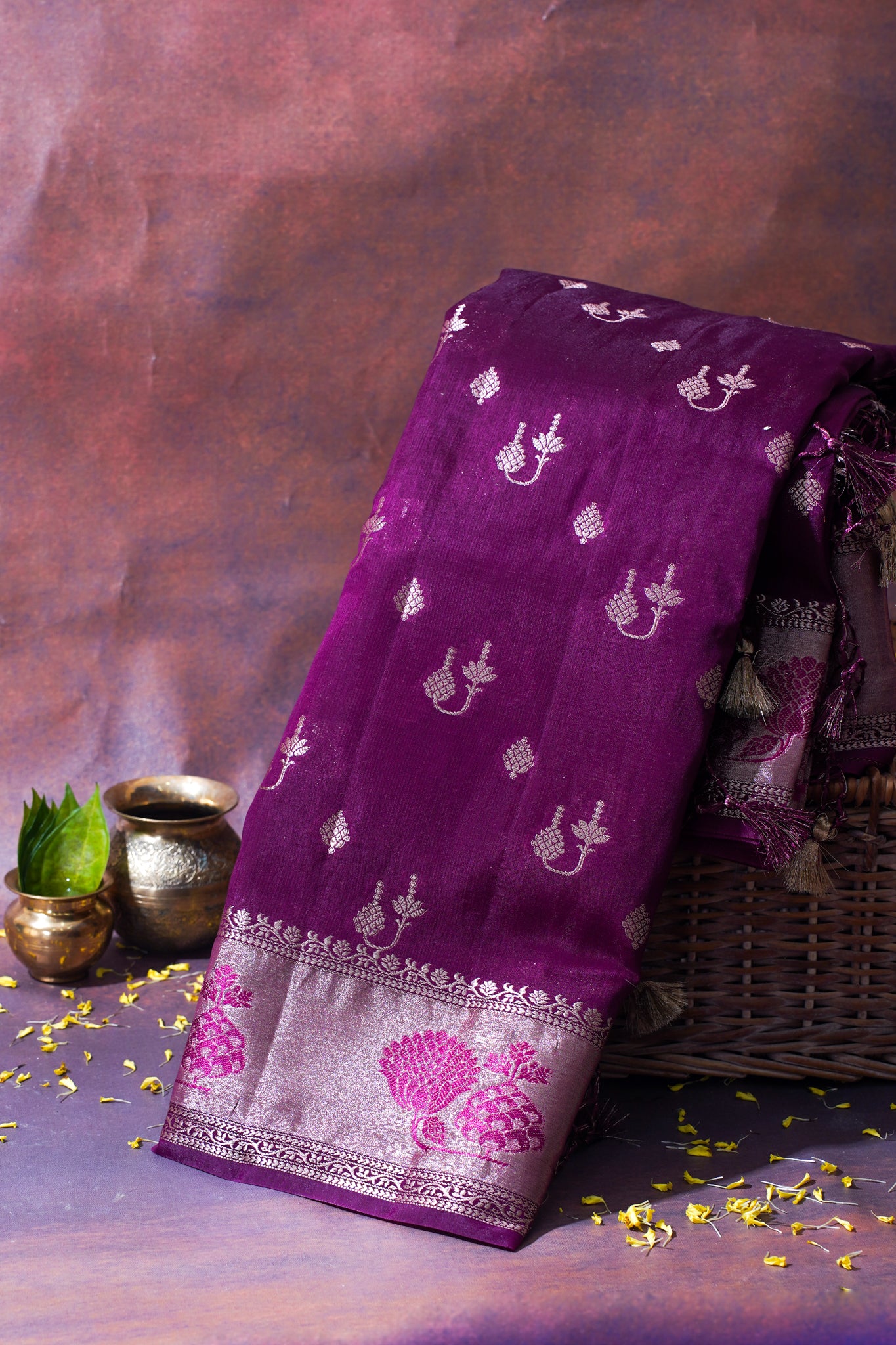 Plum Purple Warm Silk Banarasi Buta Saree