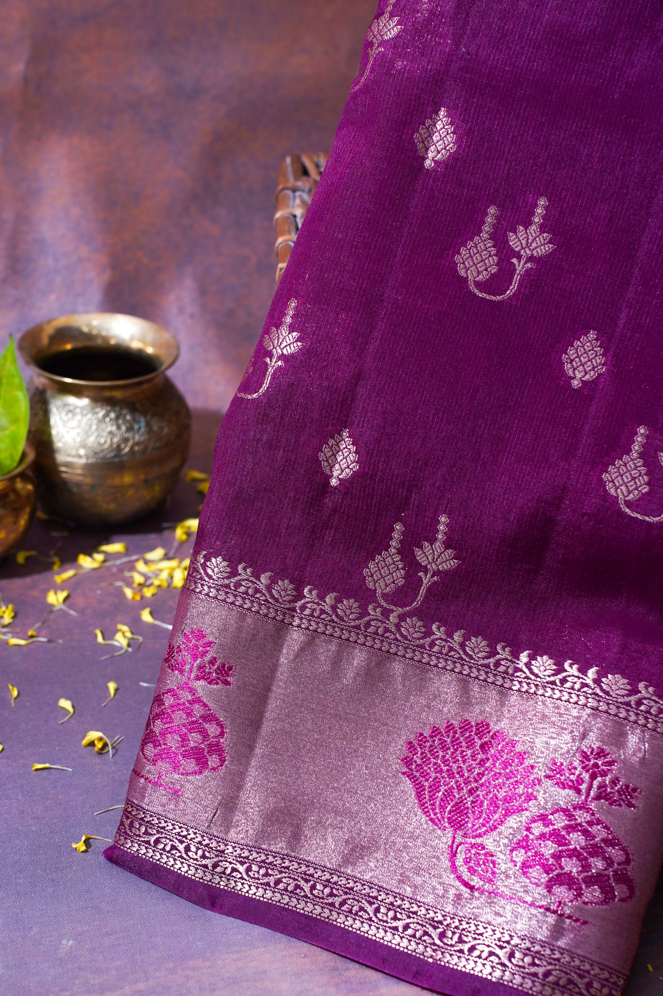 Plum Purple Warm Silk Banarasi Buta Saree