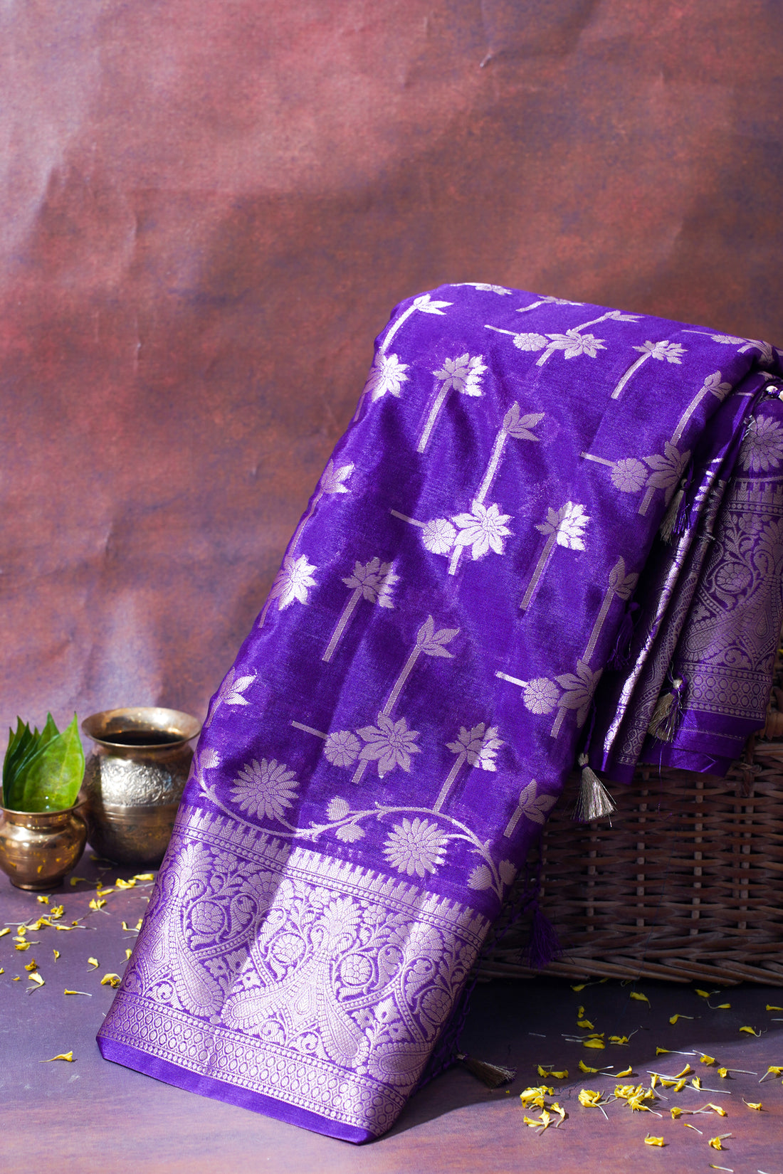 Regal Purple Warm Silk Banarasi Buta Saree