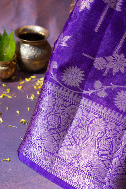 Regal Purple Warm Silk Banarasi Buta Saree