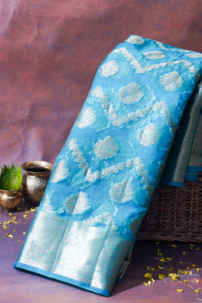 Sky Blue Organza Banarasi Jaal Weaving Saree