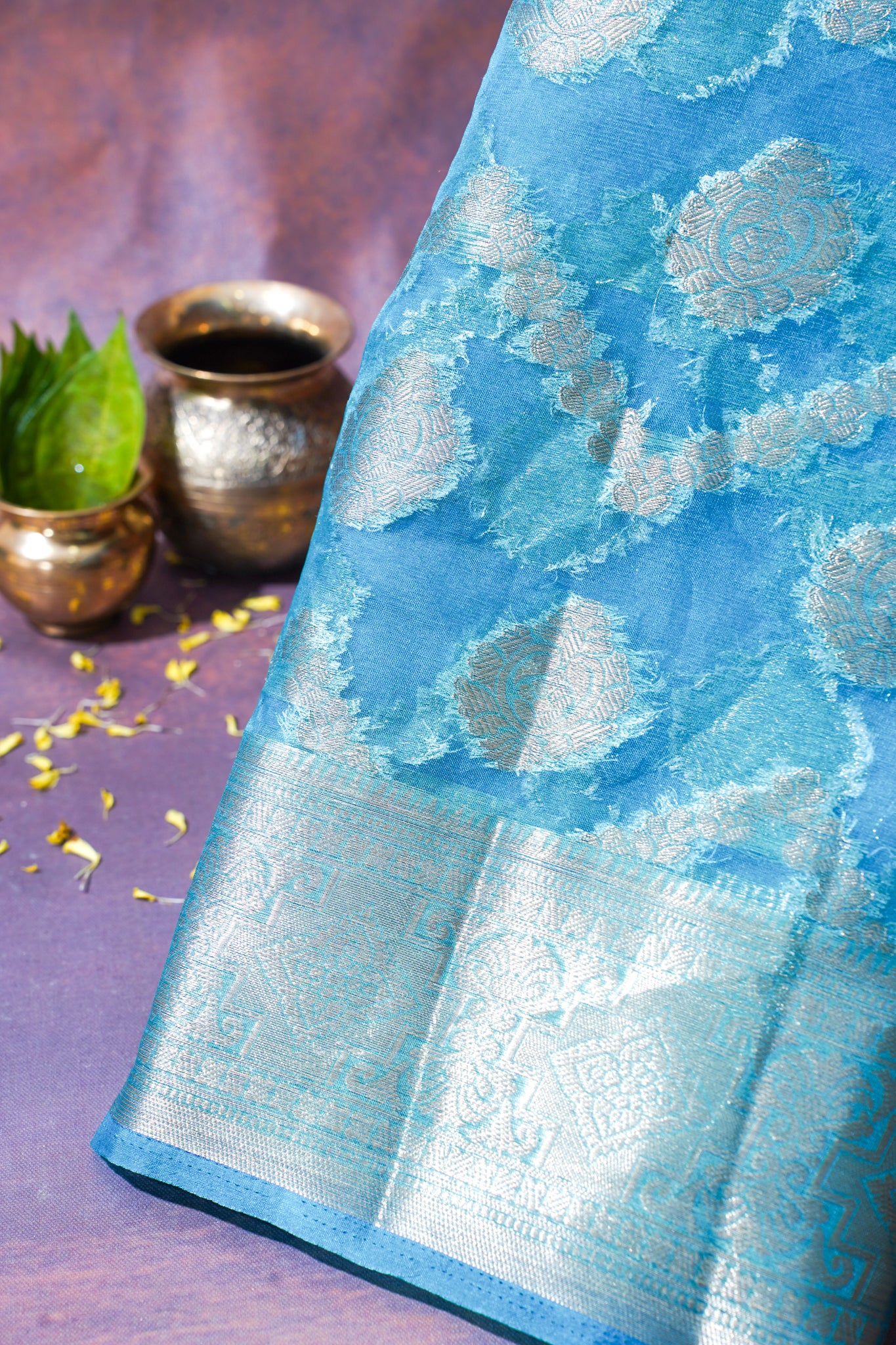Sky Blue Organza Banarasi Jaal Weaving Saree