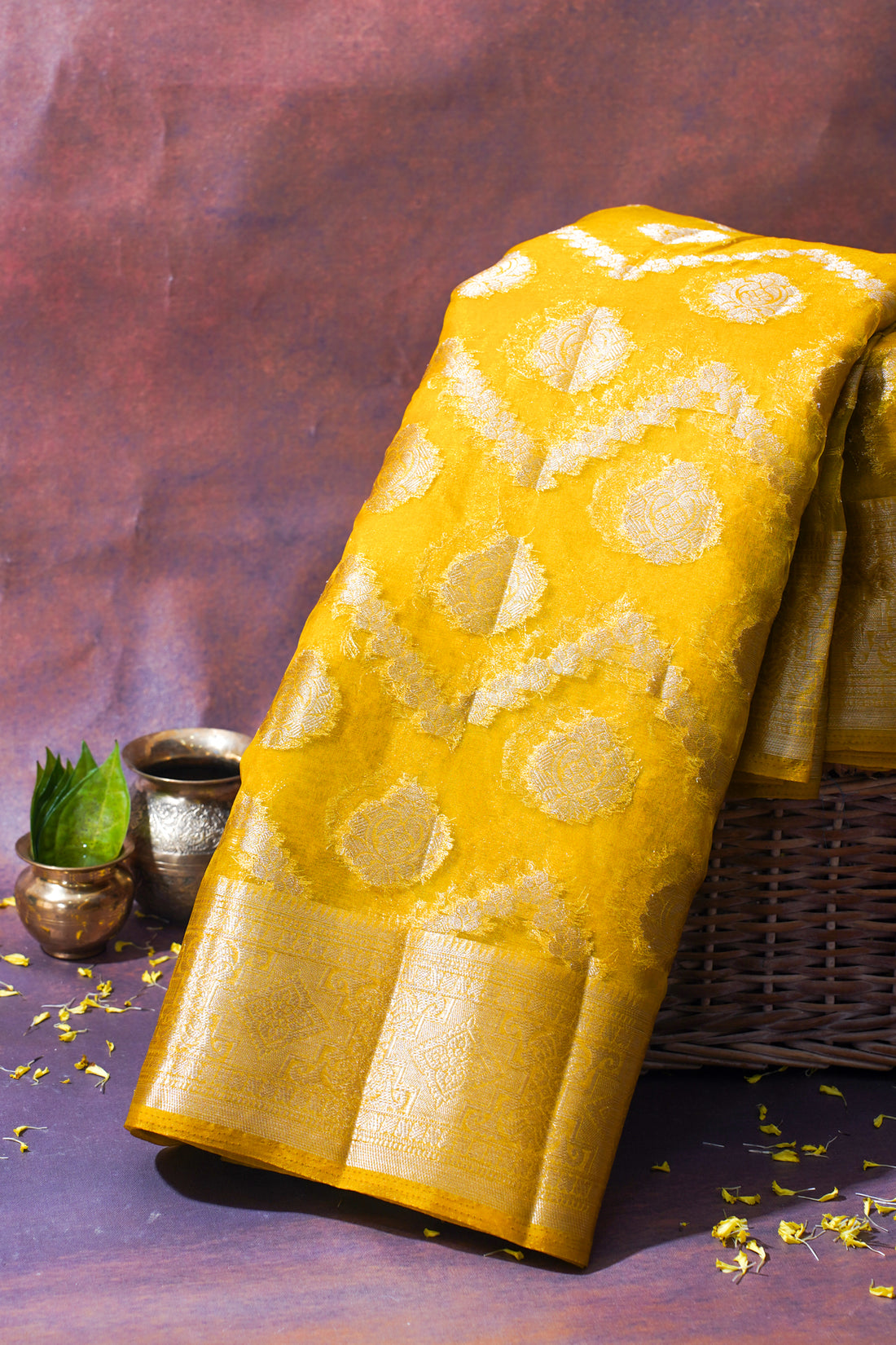 Yellow Organza Banarasi Jaal Weaving Saree