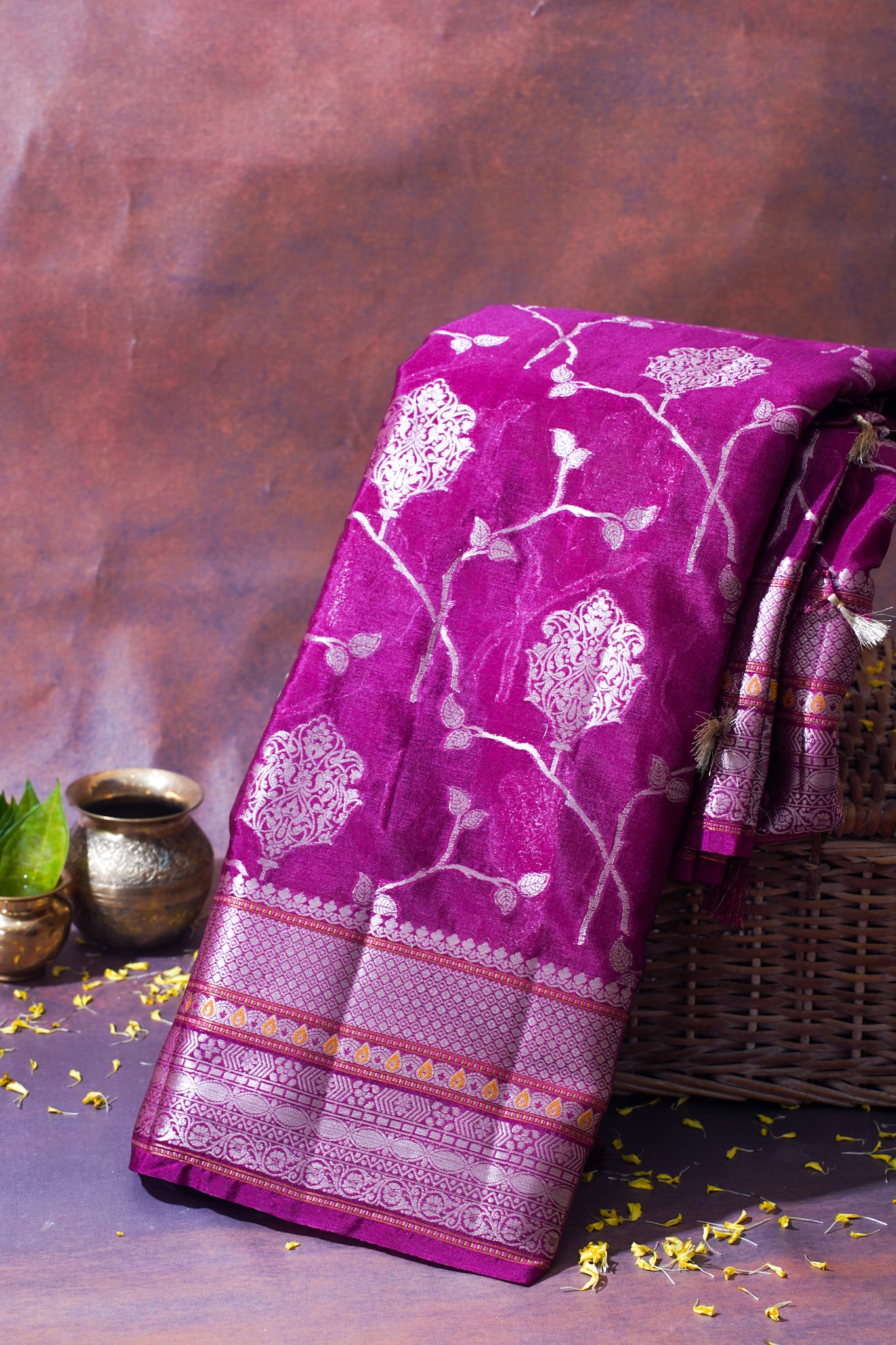 Magenta Pink Warm Silk Banarasi Jaal Saree