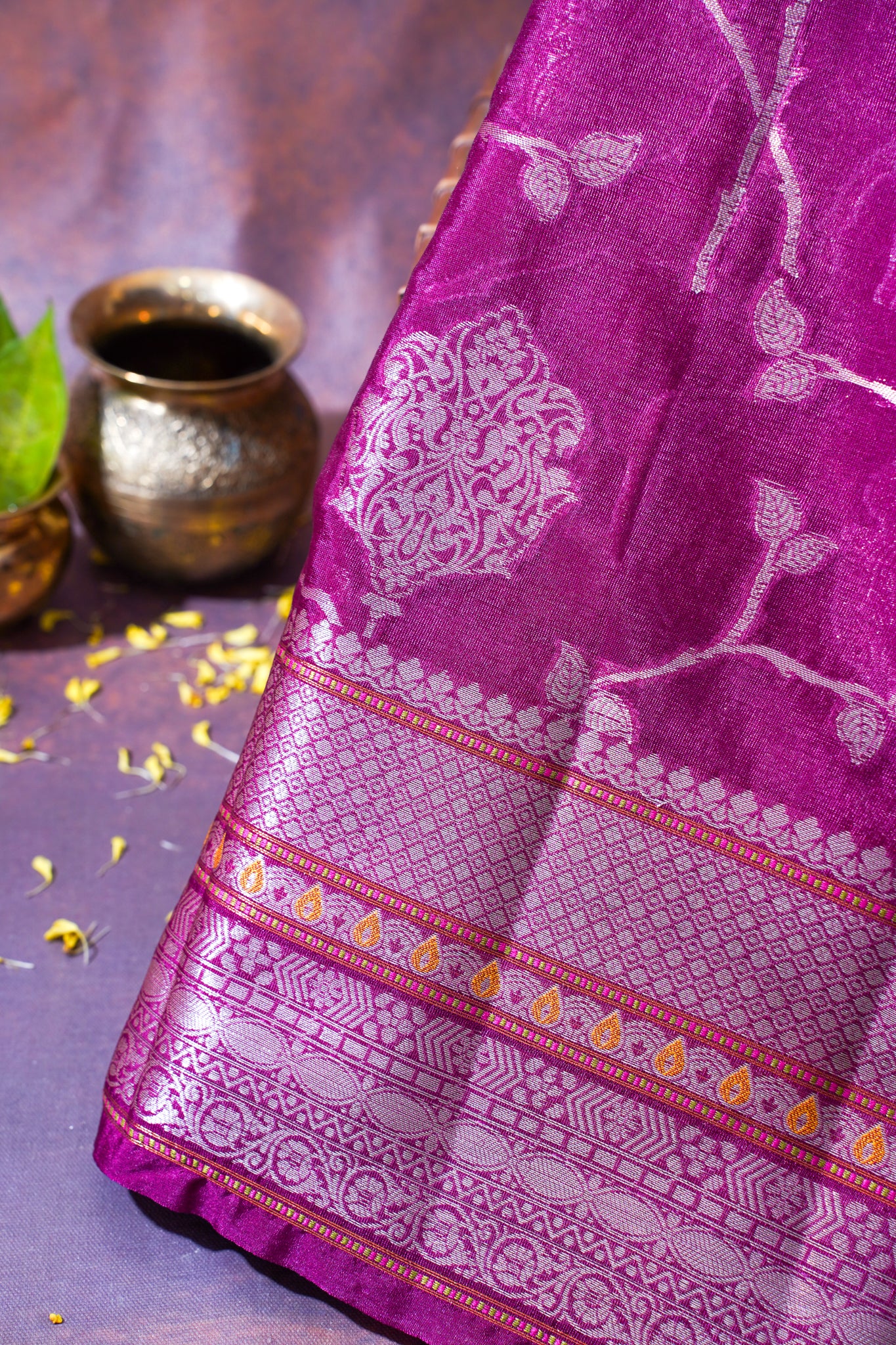 Magenta Pink Warm Silk Banarasi Jaal Saree