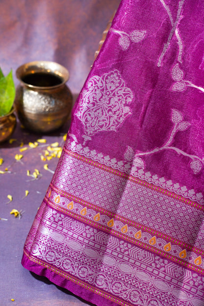 Magenta Pink Warm Silk Banarasi Jaal Saree