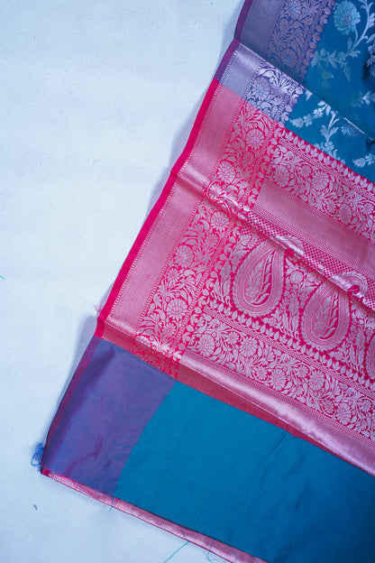 Teal Blue Banarasi Katan Alfi Jaal Saree
