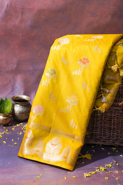 Yellow Warm Silk Banarasi Minakari Buta Saree