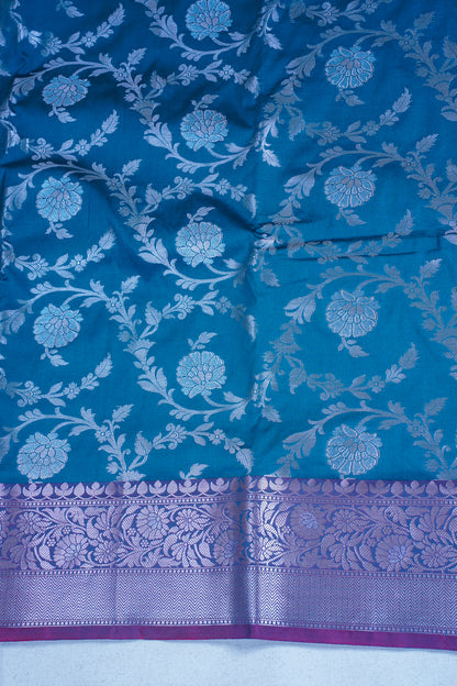 Teal Blue Banarasi Katan Alfi Jaal Saree