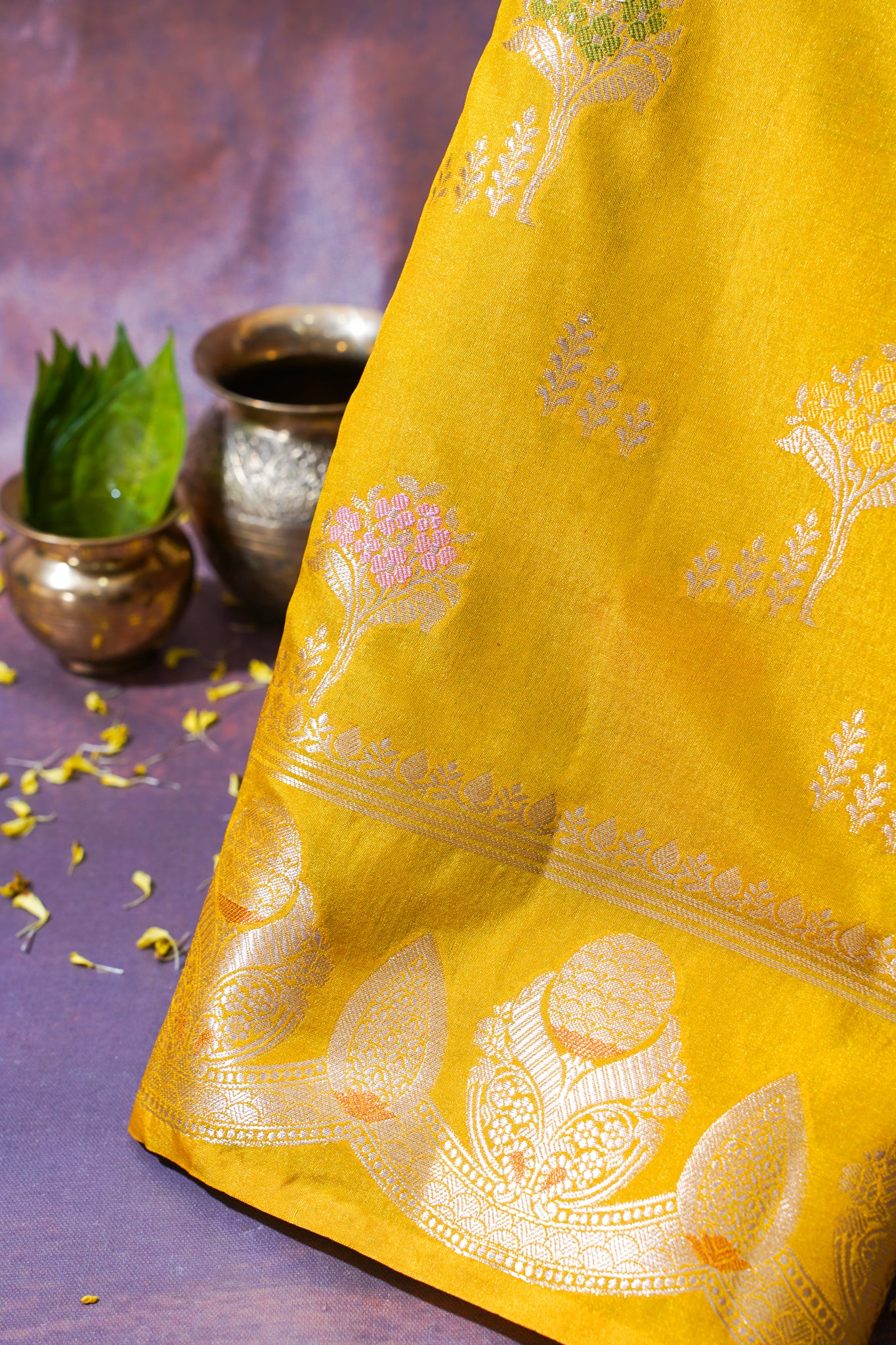 Yellow Warm Silk Banarasi Minakari Buta Saree