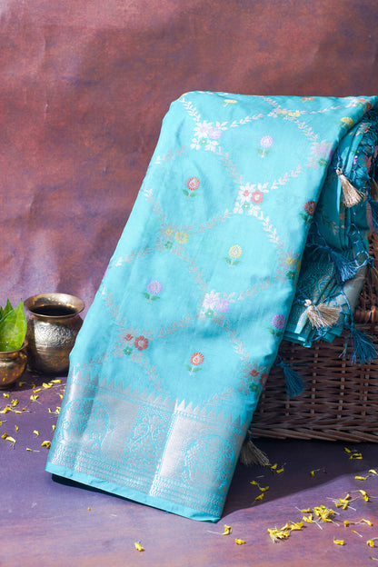 Turquoise Warm Silk Banarasi Minakari Jaal Saree