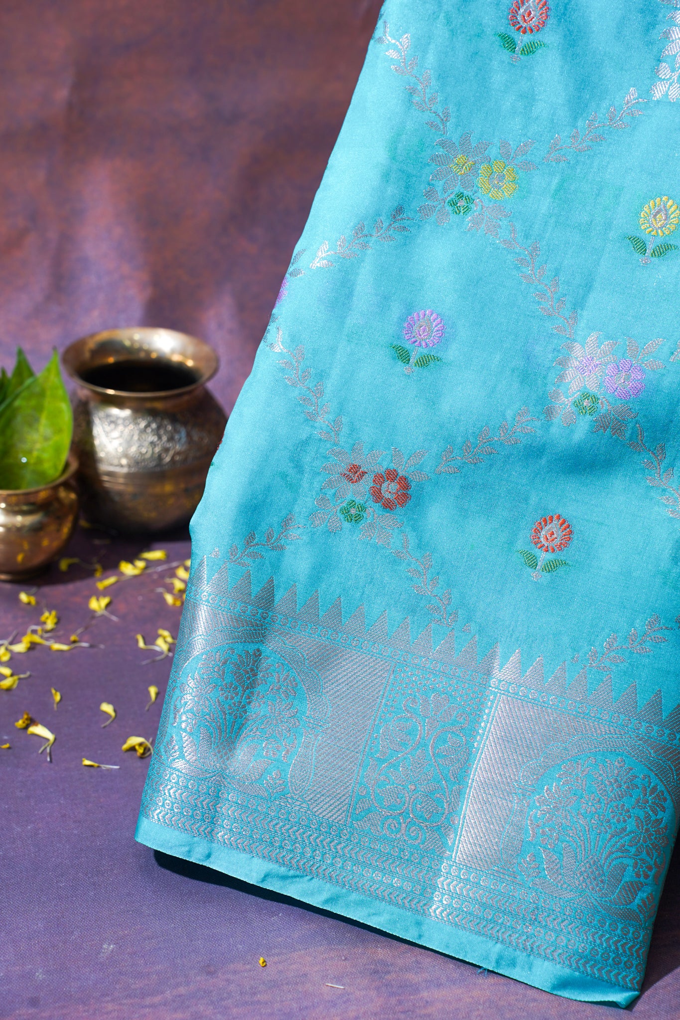 Turquoise Warm Silk Banarasi Minakari Jaal Saree