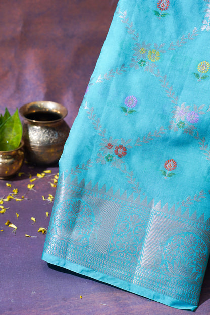 Turquoise Warm Silk Banarasi Minakari Jaal Saree