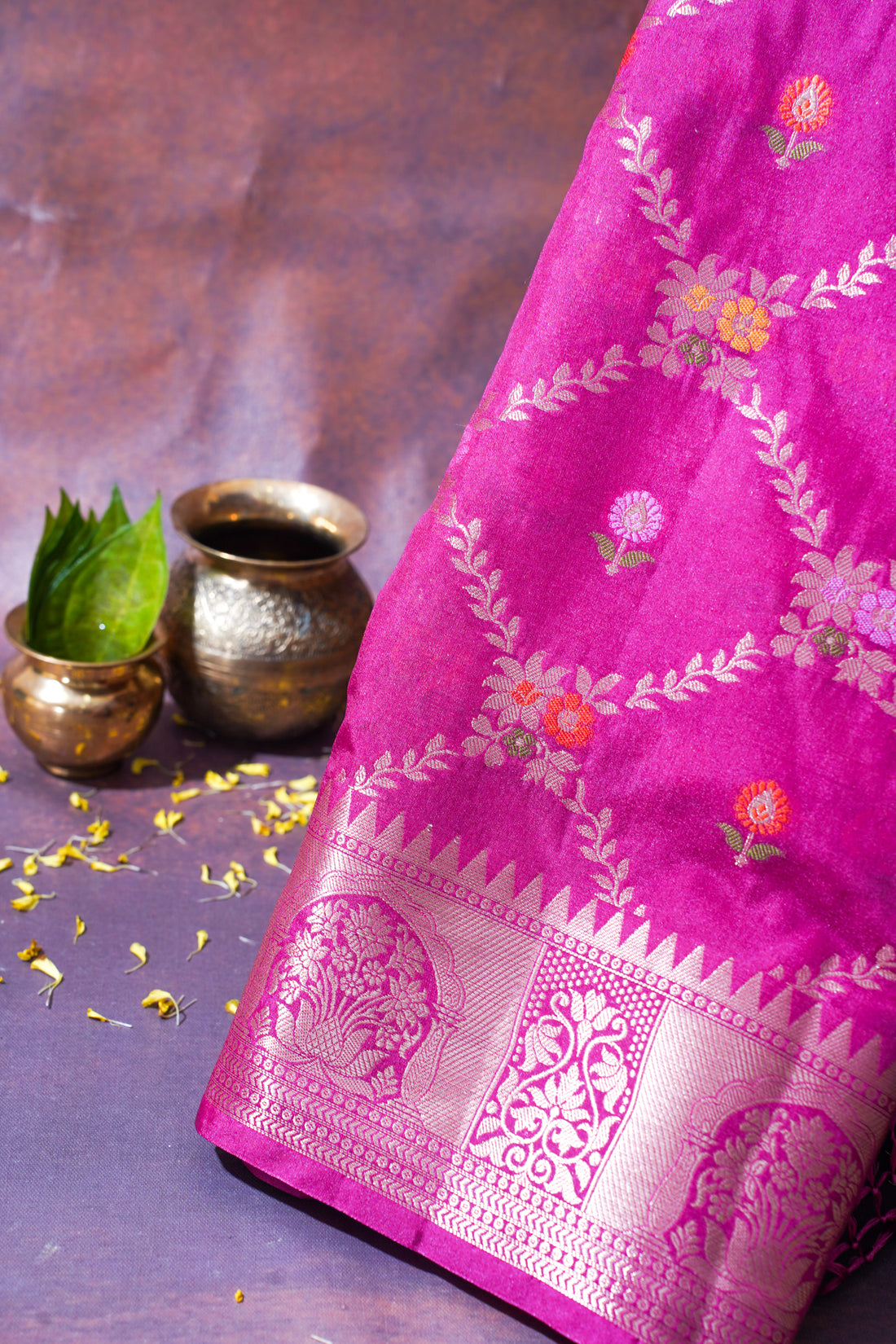 Fuchsia Pink Warm Silk Banarasi Minakari Jaal Saree