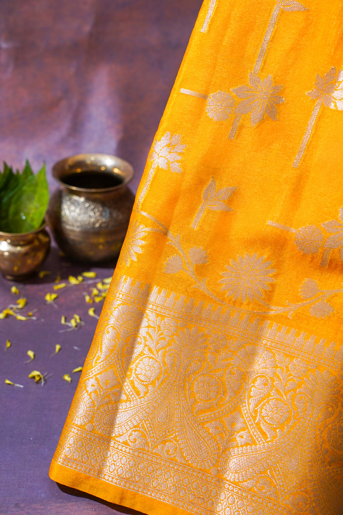 Yellow Organza Banarasi Floral Weaving Saree