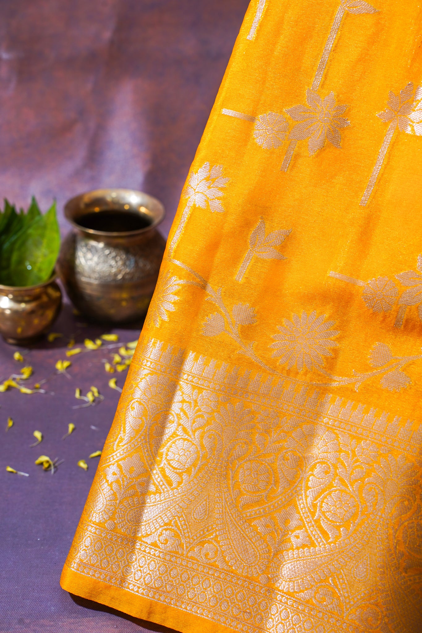 Yellow Organza Banarasi Floral Weaving Saree