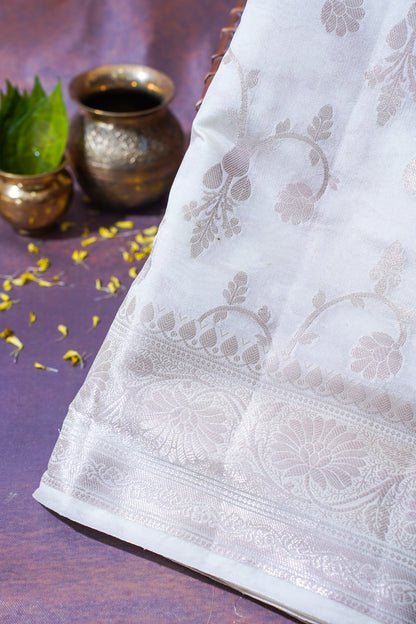 Pearl White Warm Silk Banarasi Buta Saree
