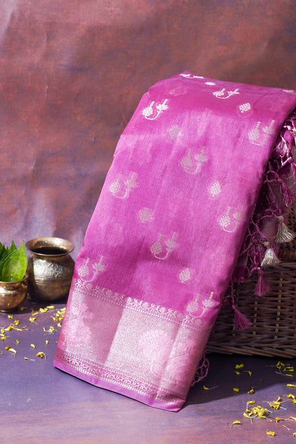 Rosy Pink Warm Silk Banarasi Buta Saree