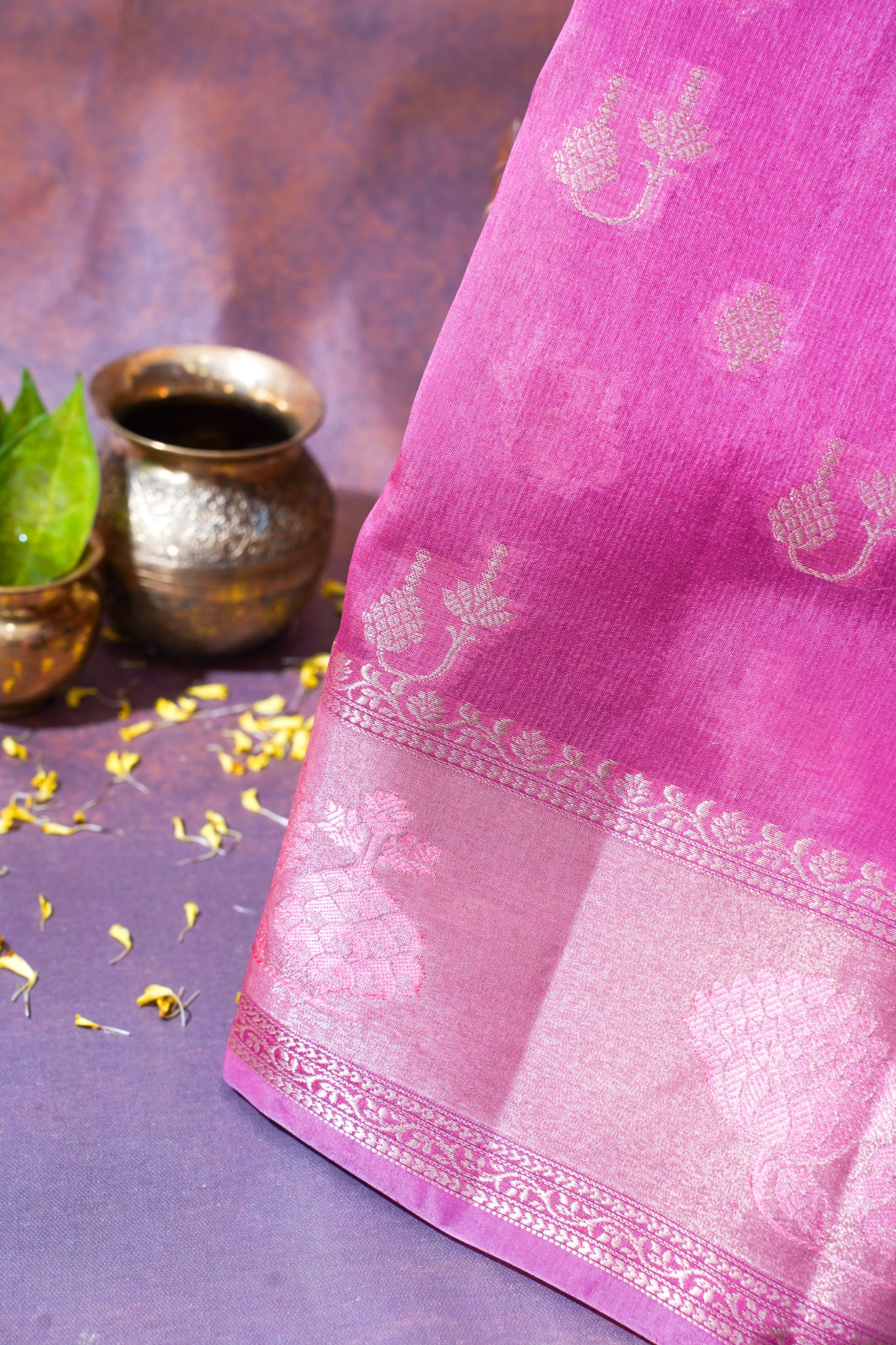 Rosy Pink Warm Silk Banarasi Buta Saree