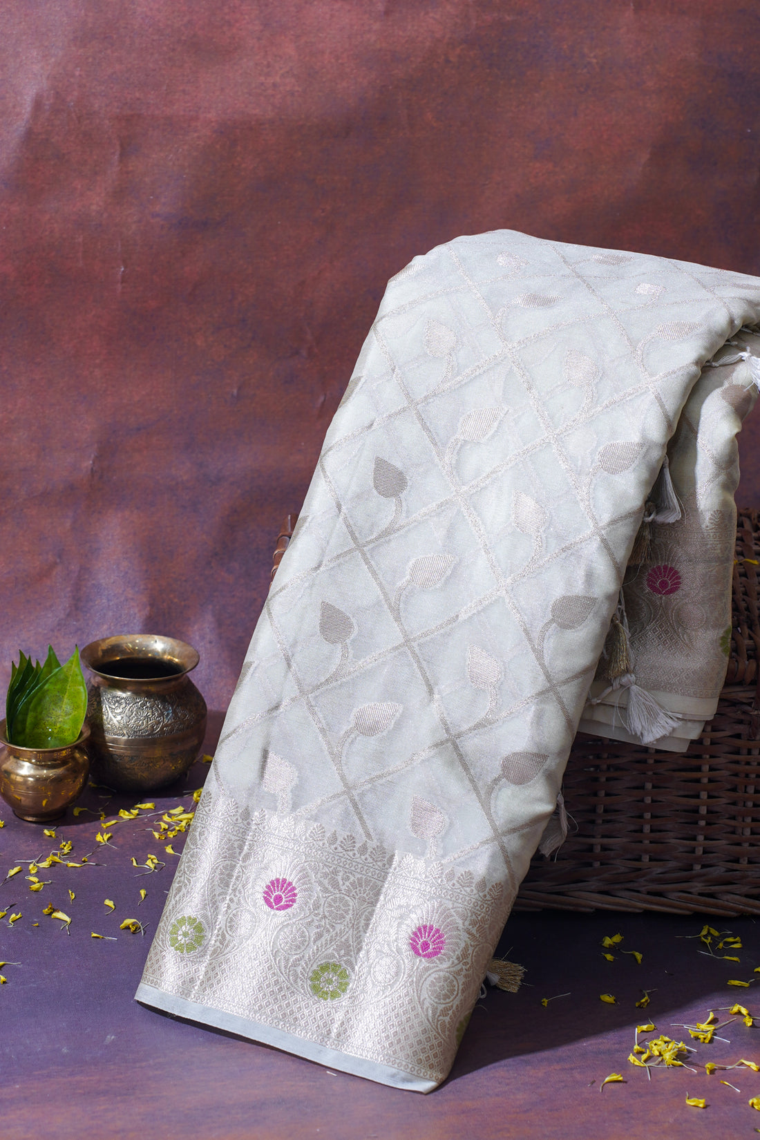 Ice Blue Warm Silk Banarasi Minakari Jaal Saree