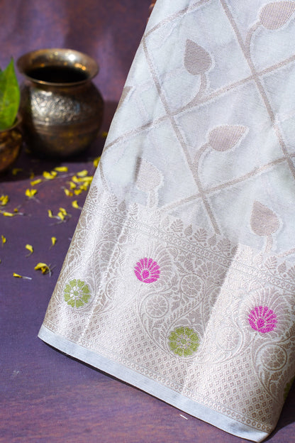 Ice Blue Warm Silk Banarasi Minakari Jaal Saree