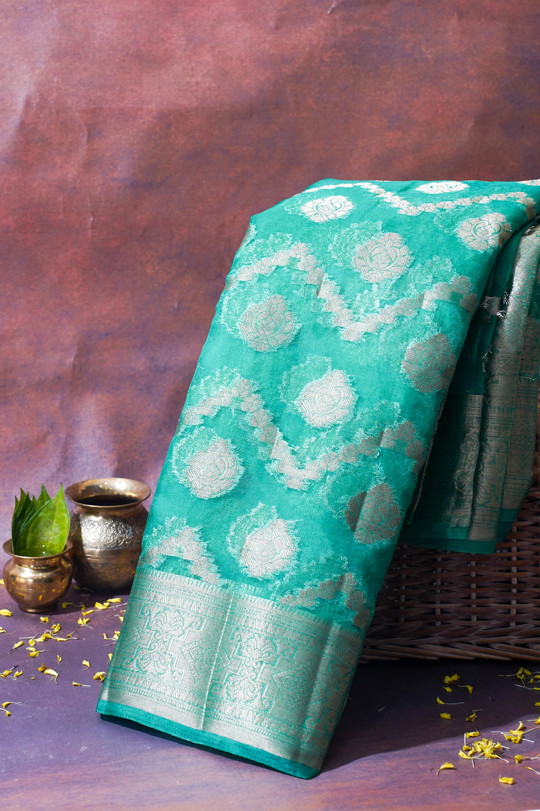 Mint Green Organza Banarasi Floral Weaving Saree