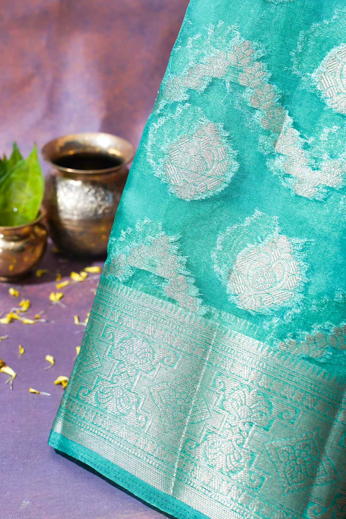 Mint Green Organza Banarasi Floral Weaving Saree