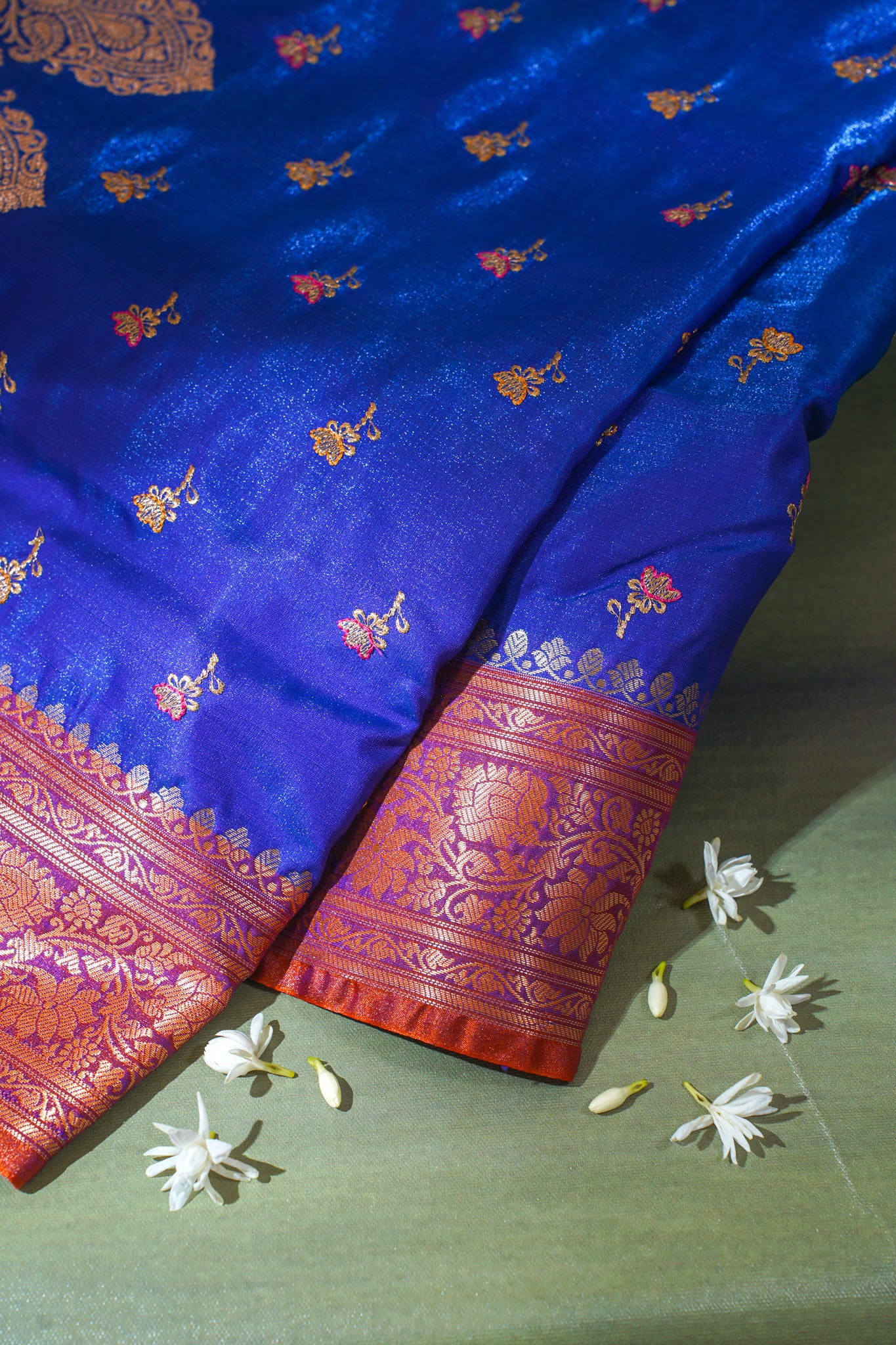 Royal Blue Banarasi Satin Silk Saree with Zari Embroidery Buti Work