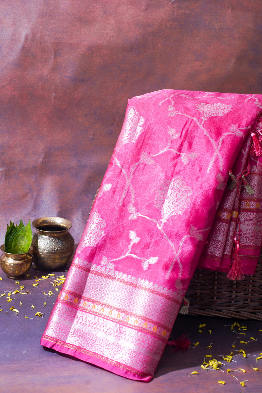 Bright Pink Warm Silk Banarasi Jaal Saree