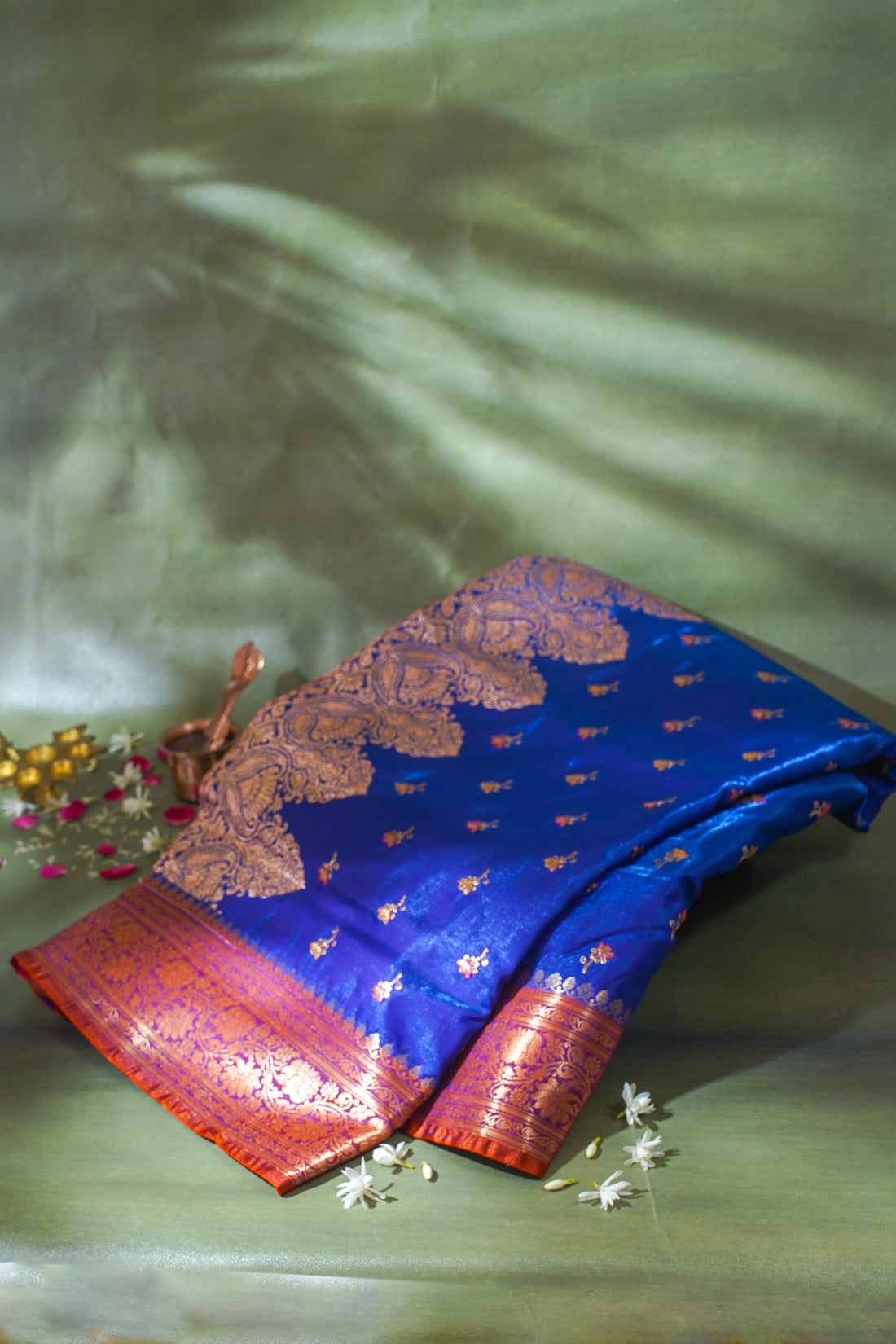 Royal Blue Banarasi Satin Silk Saree with Zari Embroidery Buti Work