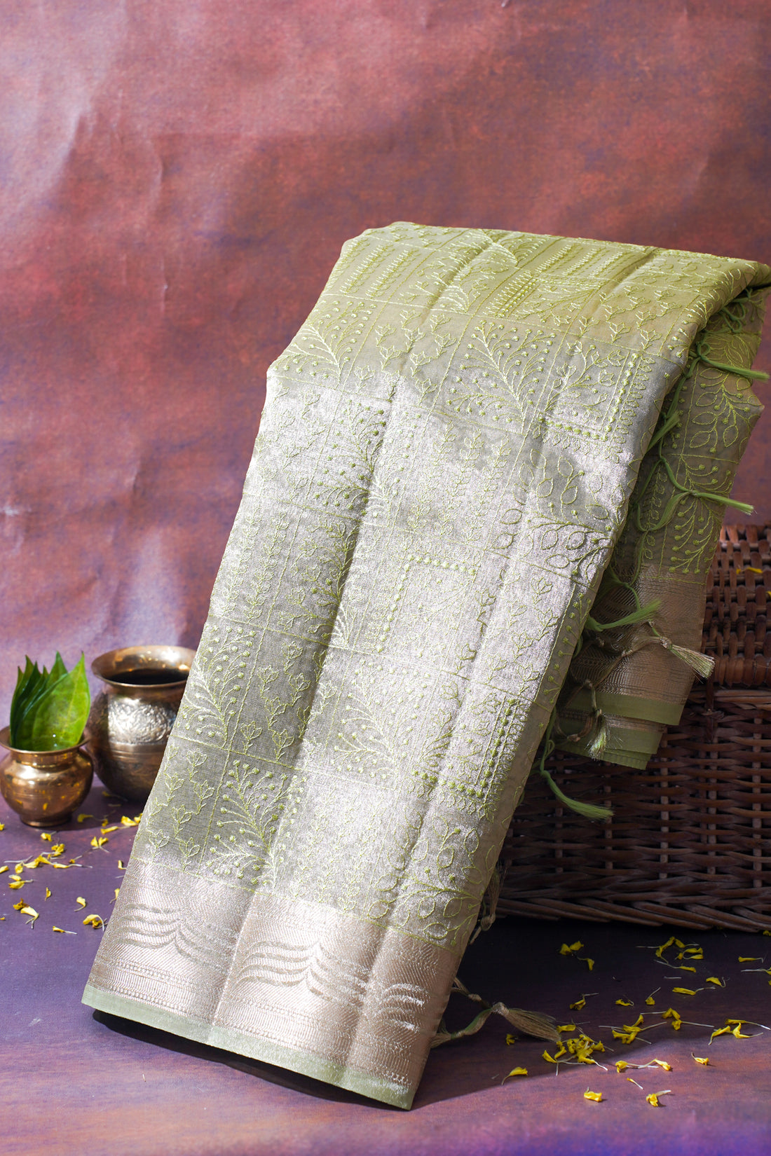 Pastel Green Tissue Silk Saree with Chikankari Embroidery