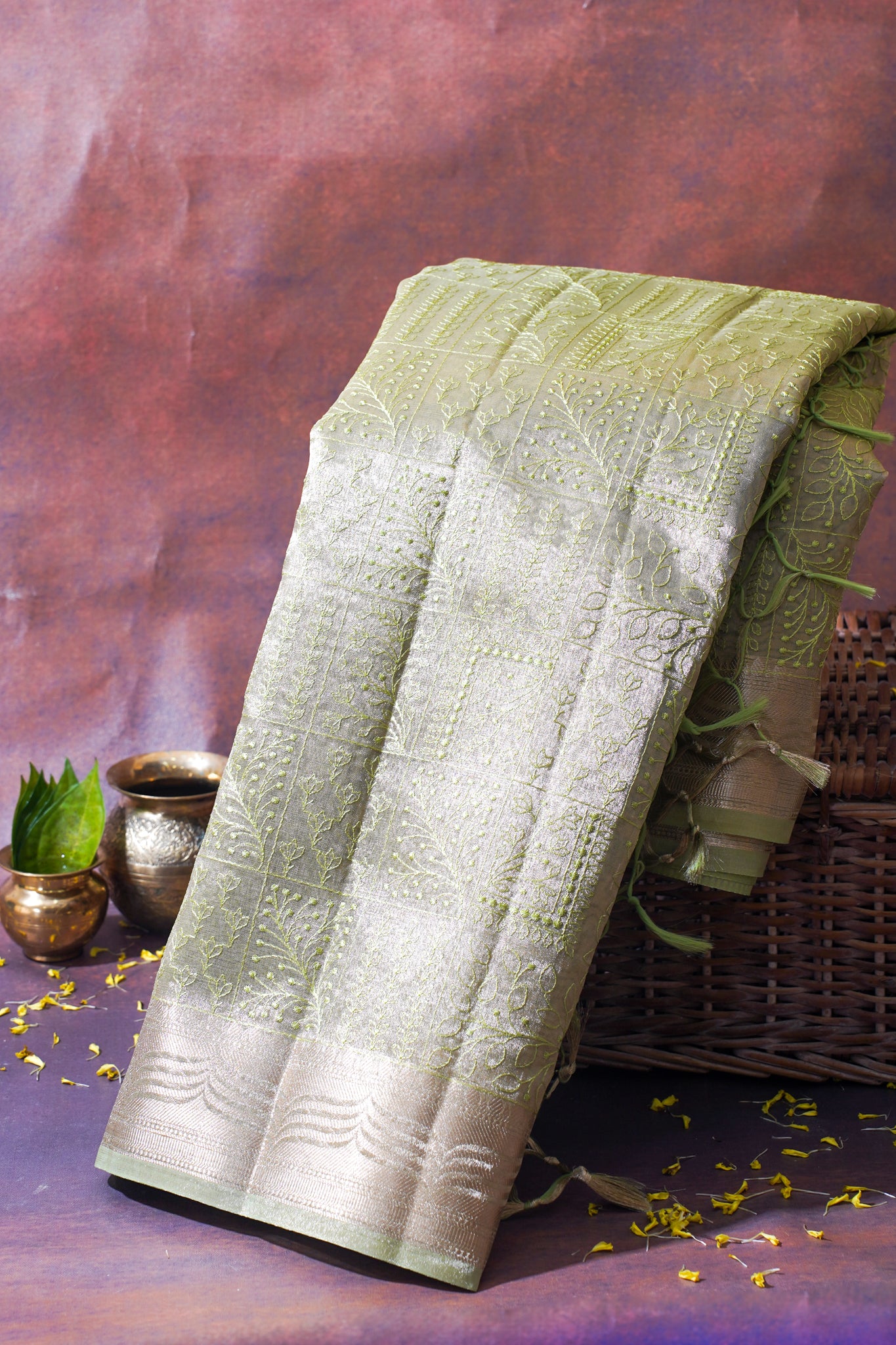 Pastel Green Tissue Silk Saree with Chikankari Embroidery