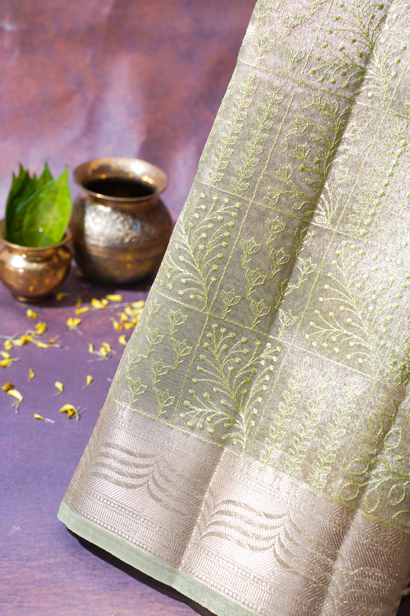 Pastel Green Tissue Silk Saree with Chikankari Embroidery