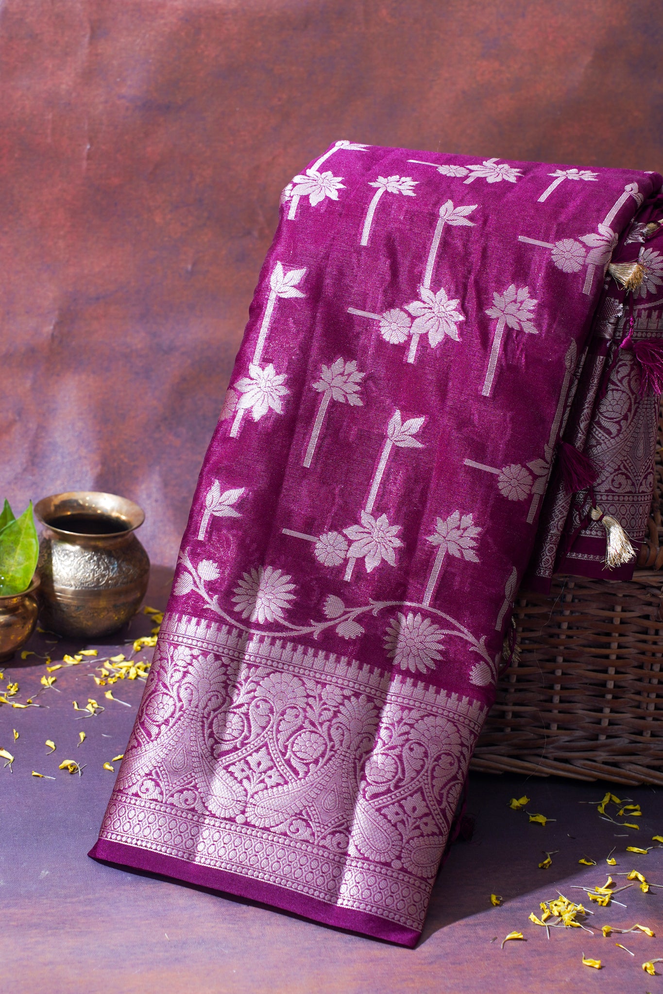 Magenta Purple Warm Silk Banarasi Buta Saree