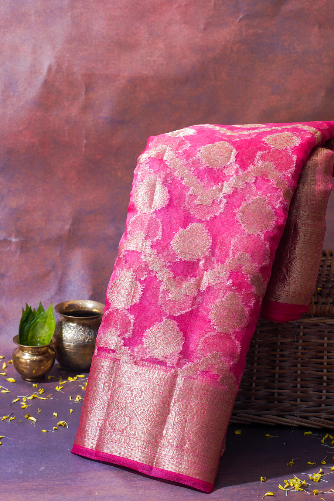 Pink Organza Banarasi Jaal Weaving Saree
