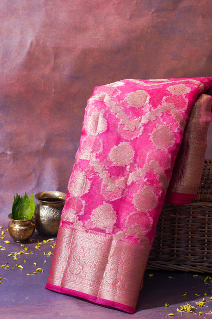 Pink Organza Banarasi Jaal Weaving Saree