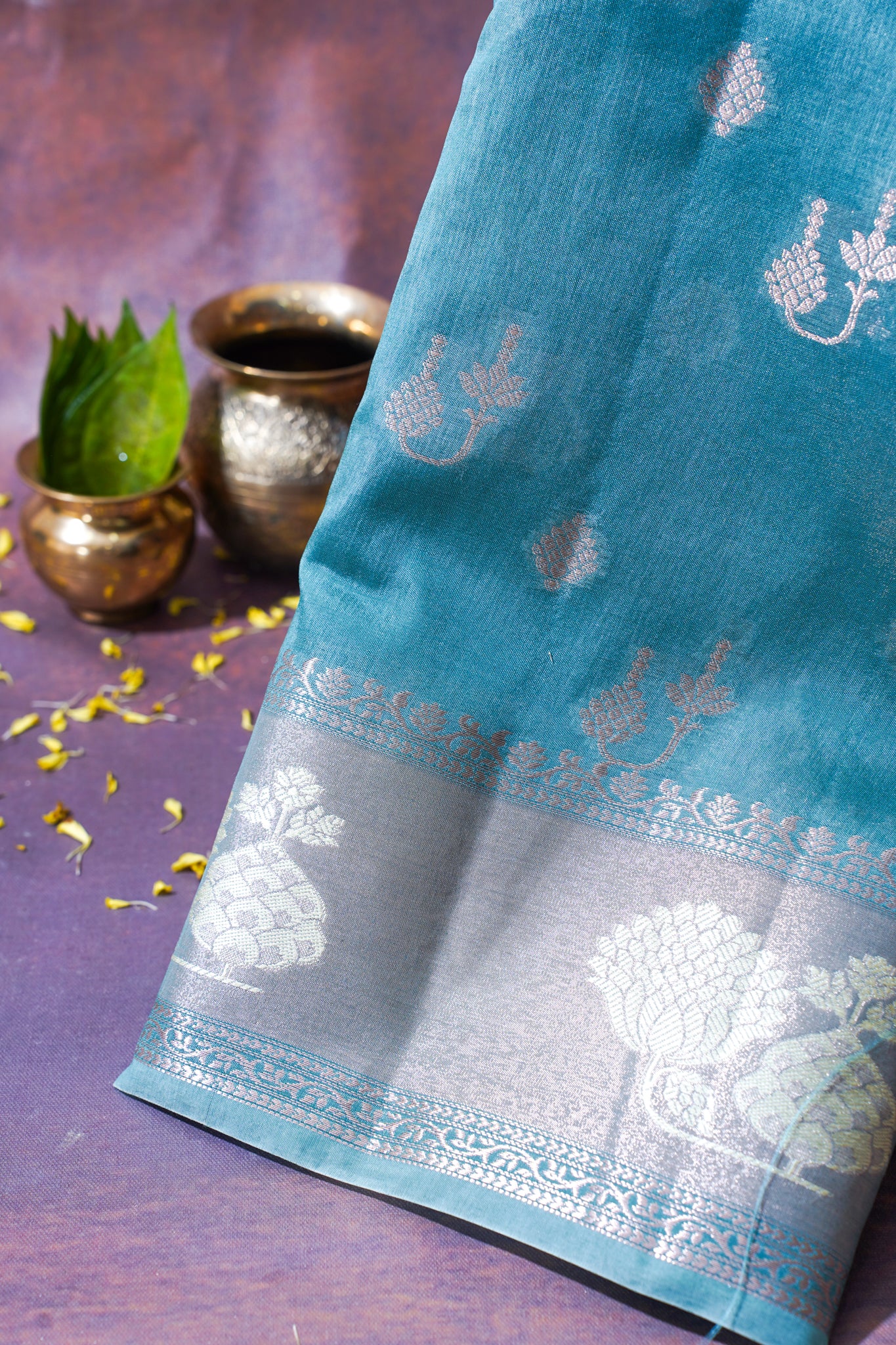 Teal Blue Warm Silk Banarasi Premium Saree