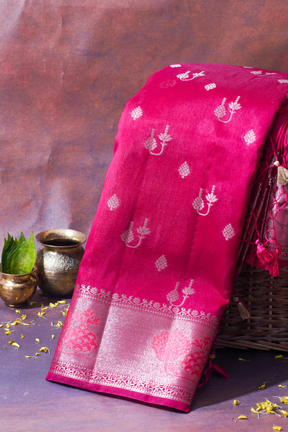 Rani Pink Warm Silk Banarasi Buta Saree