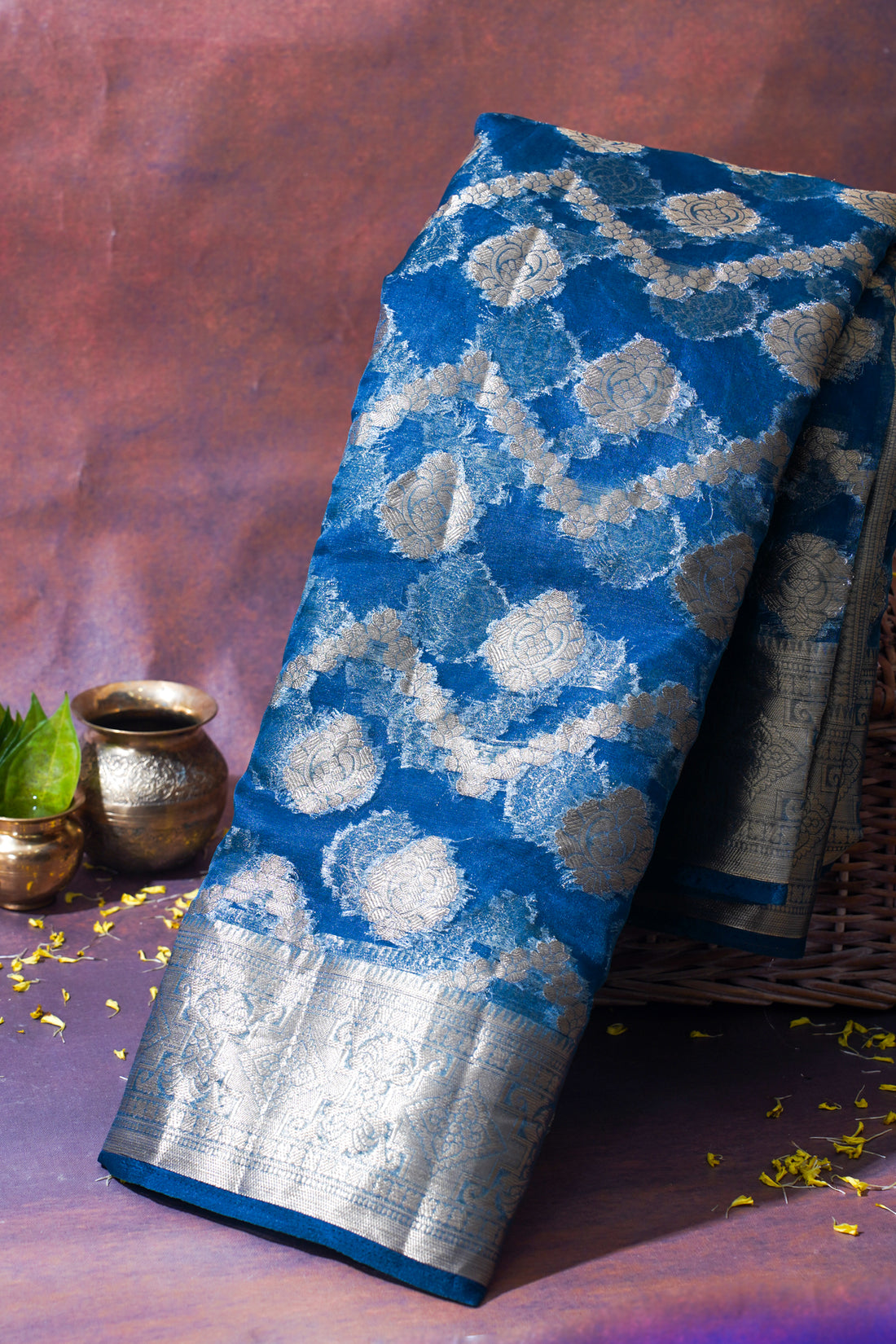 Royal Blue Organza Banarasi Jaal Weaving Saree