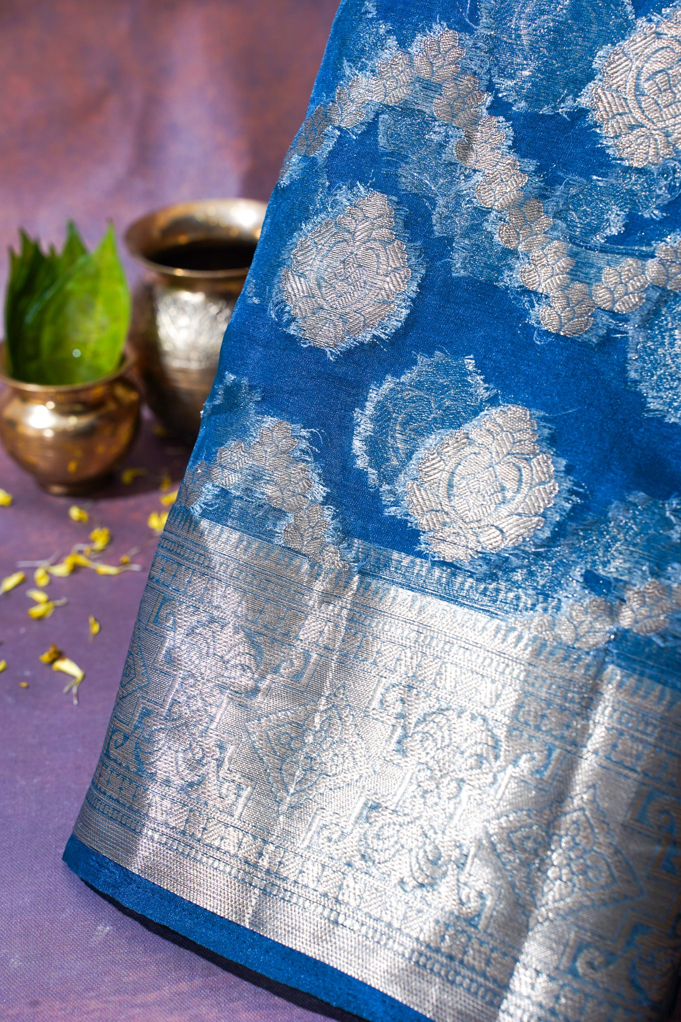 Royal Blue Organza Banarasi Jaal Weaving Saree