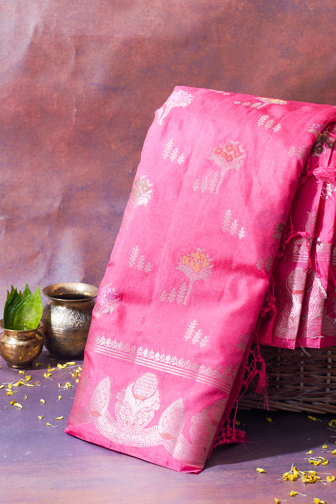 Hot Pink Warm Silk Banarasi Minakari Buta Saree