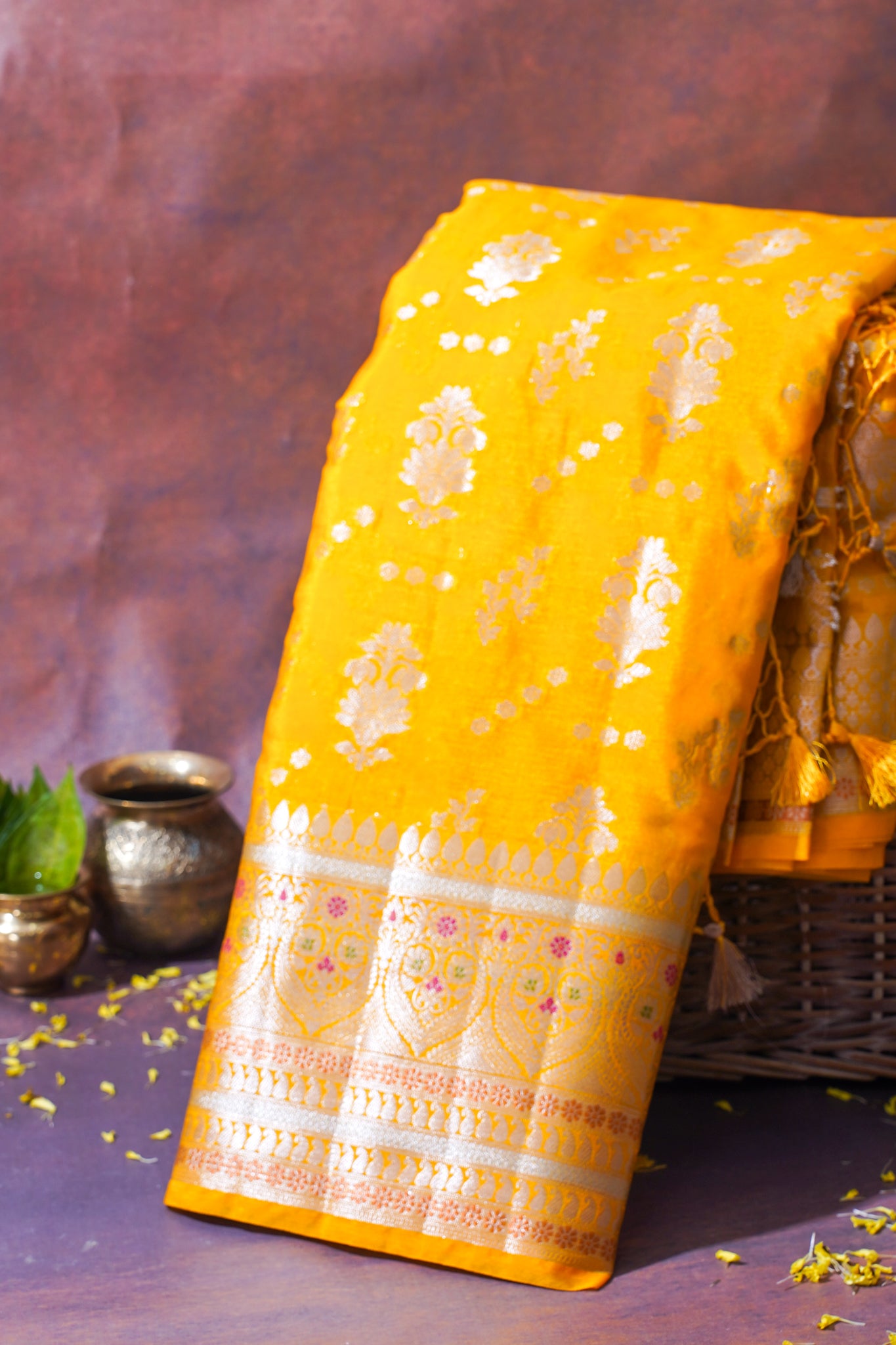 Sunshine Yellow Warm Silk Banarasi Minakari Buta Saree
