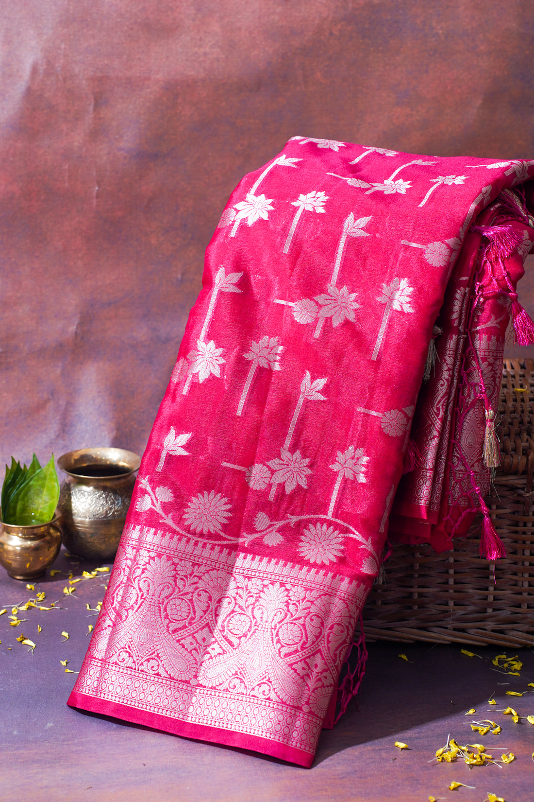 Hot Pink Warm Silk Banarasi Buta Saree