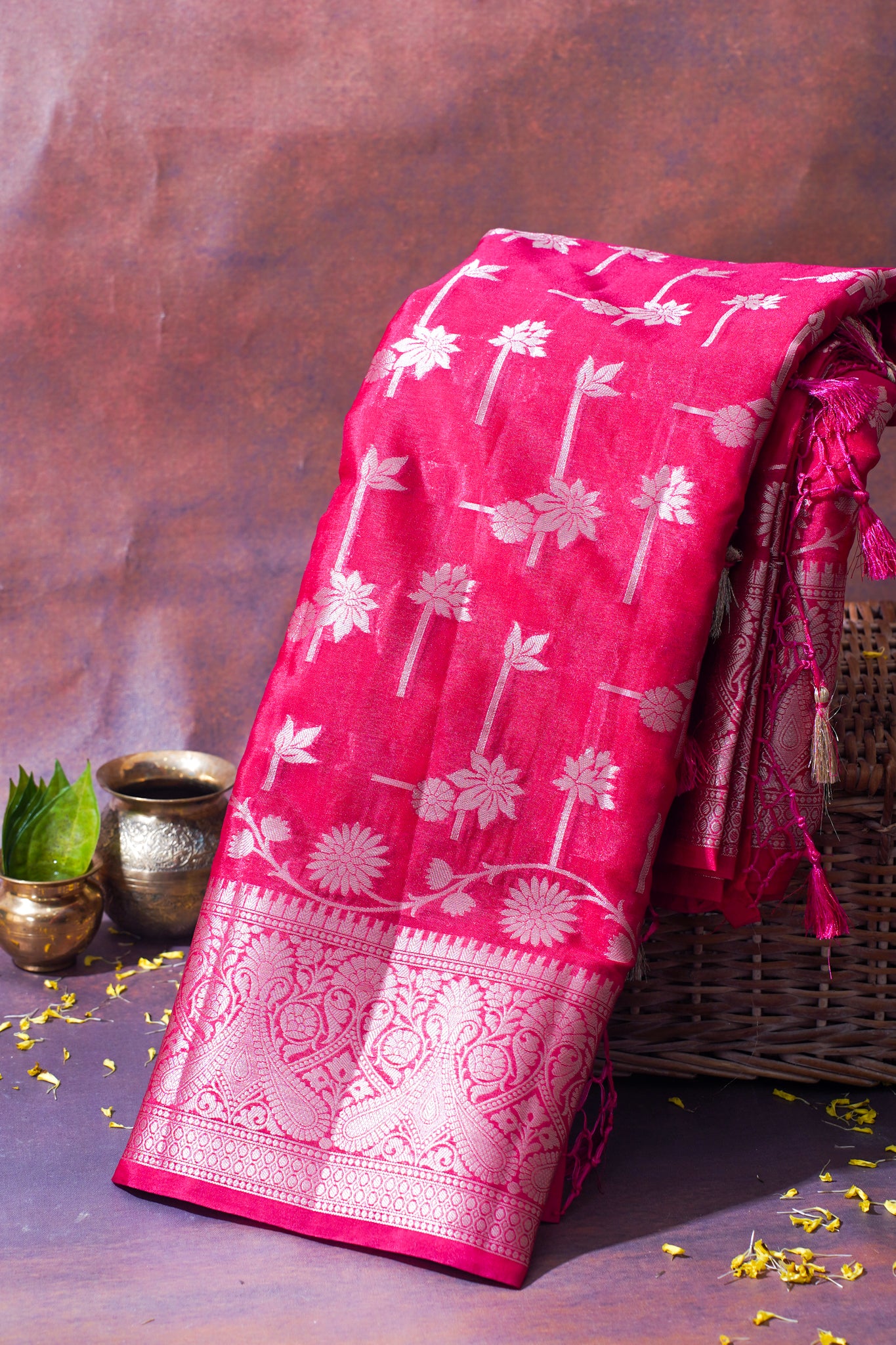 Hot Pink Warm Silk Banarasi Buta Saree