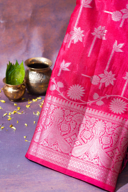 Hot Pink Warm Silk Banarasi Buta Saree