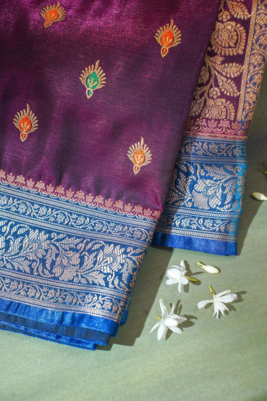 Wine Banarasi Satin Silk Saree with Zari Embroidery Buti Work
