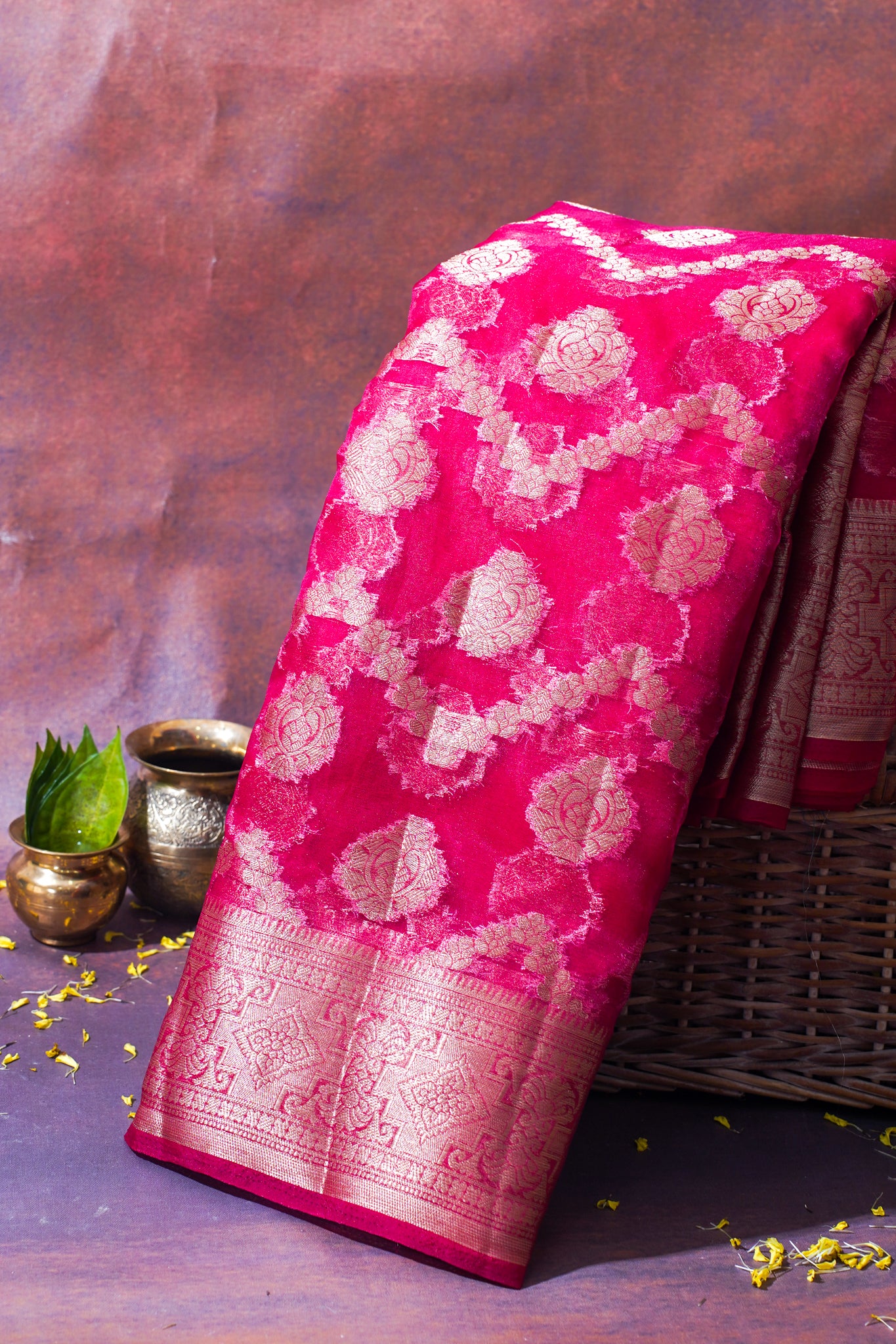 Rani Pink Organza Banarasi Jaal Weaving Saree