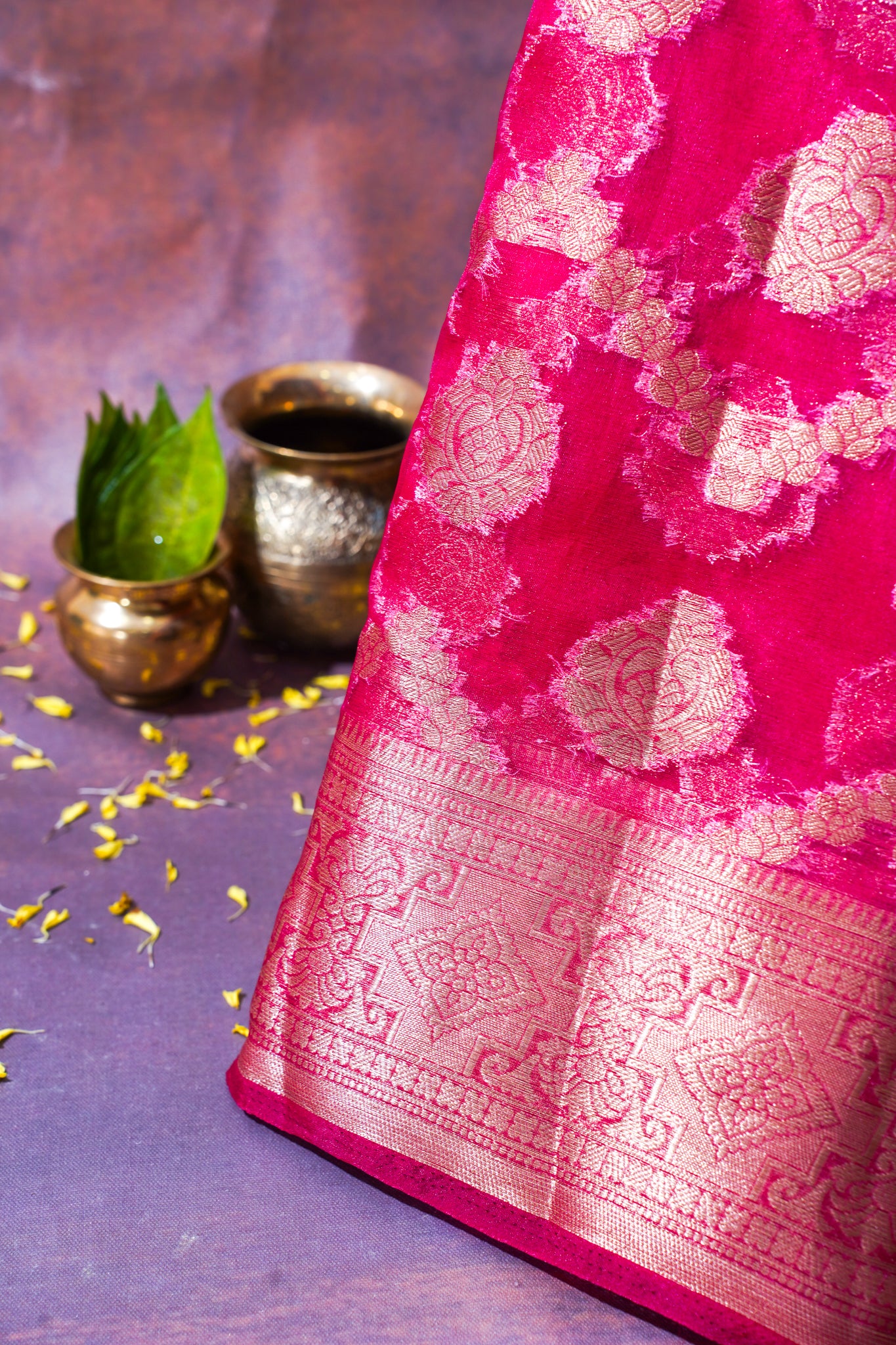 Rani Pink Organza Banarasi Jaal Weaving Saree
