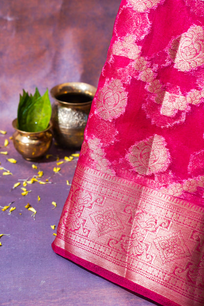 Rani Pink Organza Banarasi Jaal Weaving Saree