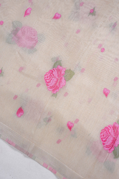 Ivory Beige Linen Silk Minakari Saree